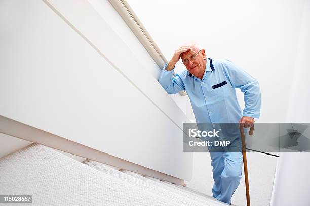 Elderly Man Walking Up A Set Of Stairs Stock Photo - Download Image Now - Staircase, Senior Adult, Senior Men
