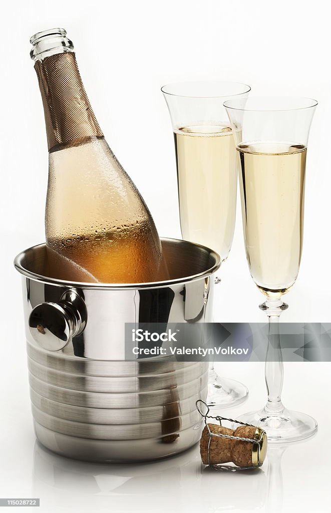 Champagner-Flasche und Glas - Lizenzfrei Alkoholisches Getränk Stock-Foto