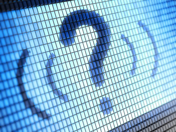 istock Closeup of pixels on a screen featuring a question mark 115028962