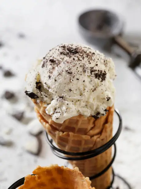 Cookies and Cream Ice Cream in a Waffle Cone