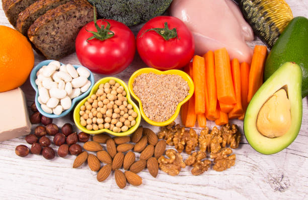 istock Nutritious ingredients and products containing vitamin B3 (PP, niacin) and other natural minerals, concept of healthy lifestyle and nutrition. 1150292142