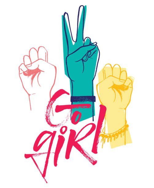 Do girl poster Do girl poster with women raised hands girl power stock illustrations