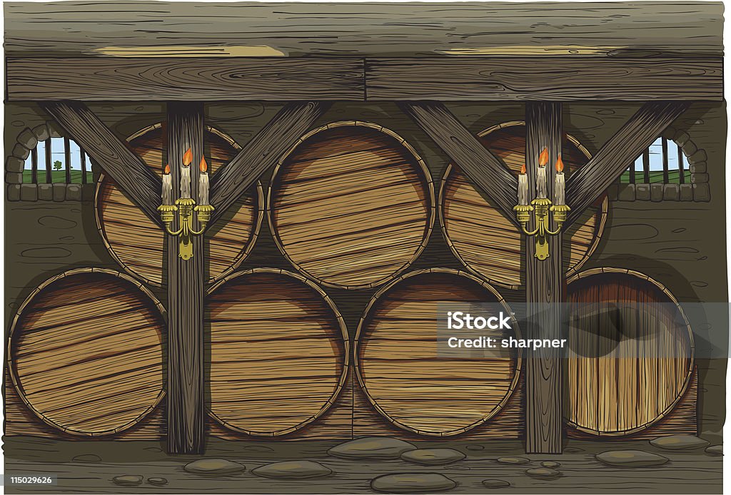 Vieux Fûts de vin - clipart vectoriel de Cave à vin libre de droits