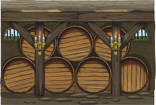 Vector illustration of old wine barrels