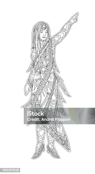 Coloring Book Art With Beautiful Cartoon Woman Stock Illustration - Download Image Now - Abstract, Adult, Adults Only