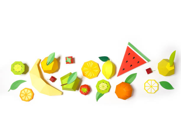 istock exotic fruit made of paper on white background. 1150297060