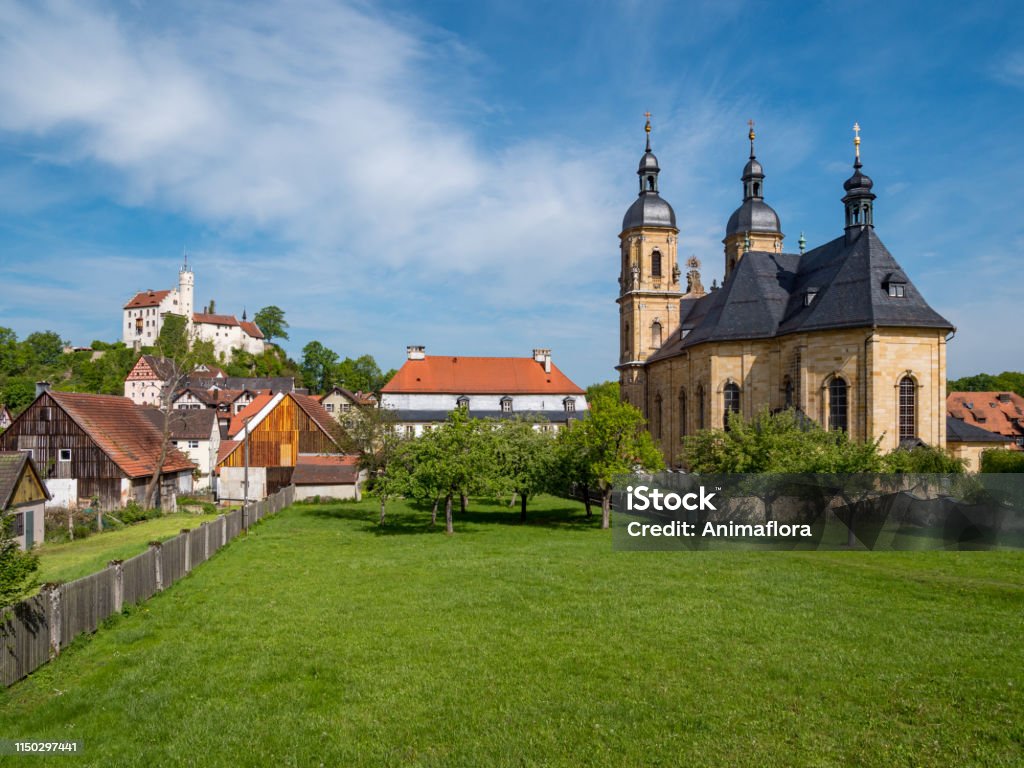 Basilica and castle in Goessweinstein Franconian Switzerland Architecture Stock Photo