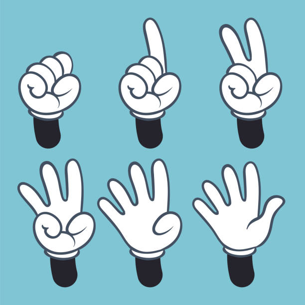 ilustraciones, imágenes clip art, dibujos animados e iconos de stock de números de mano. dibujos animados manos personas en el guante, lengua de señas palm 2 3 1 4 conteo de dedos, ilustración vectorial - peace sign counting child human finger