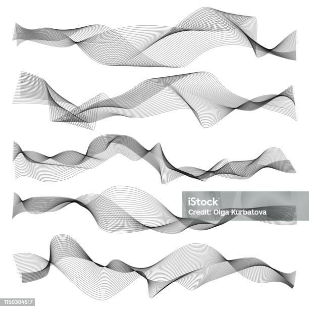 Abstract Waves Graphic Line Sonic Or Sound Wave Elements Wavy Texture Isolated On White Background Stock Illustration - Download Image Now