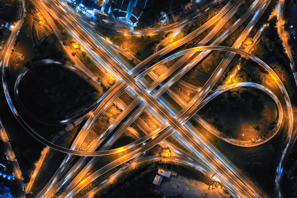 istock Aerial view of Expressway road intersection at night 1150306186