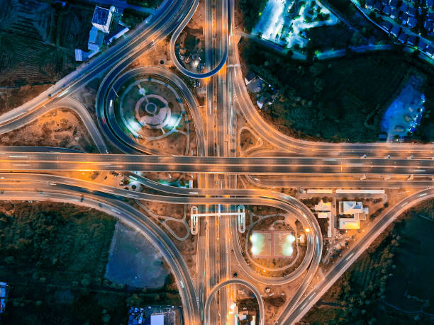 istock Aerial view of Expressway road intersection at night 1150306220
