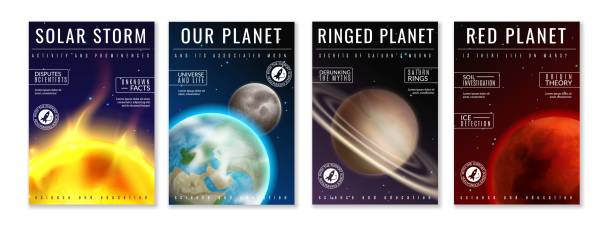 ilustraciones, imágenes clip art, dibujos animados e iconos de stock de sistema solar. planetas realistas espacio galaxia universo sol júpiter saturno mercurio neptuno venus urano pluto estrella órbita 3d posters set - rellano