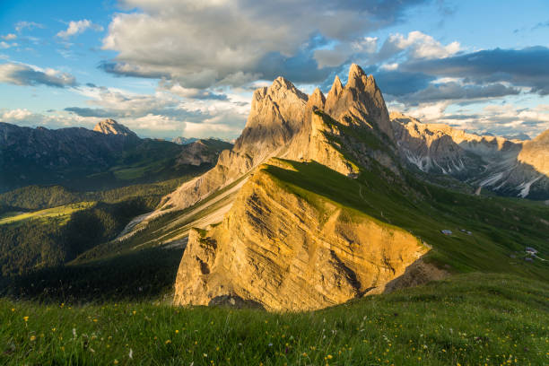 istock Famous Odle Mountain range at sunset, Seceda, Dolomite, Italy 1150309529
