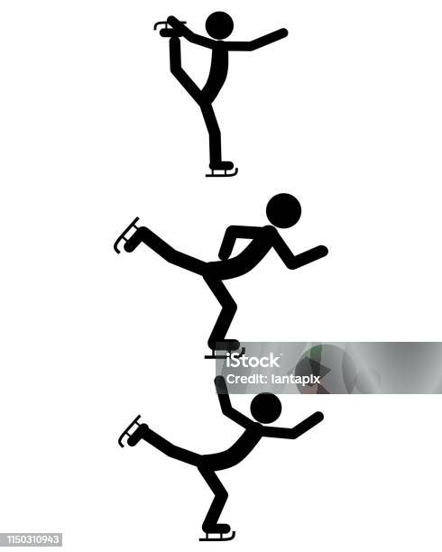 Pictogram Of Ice Skating In Winter Stock Illustration - Download Image Now - Adult, Black Color, Computer Graphic