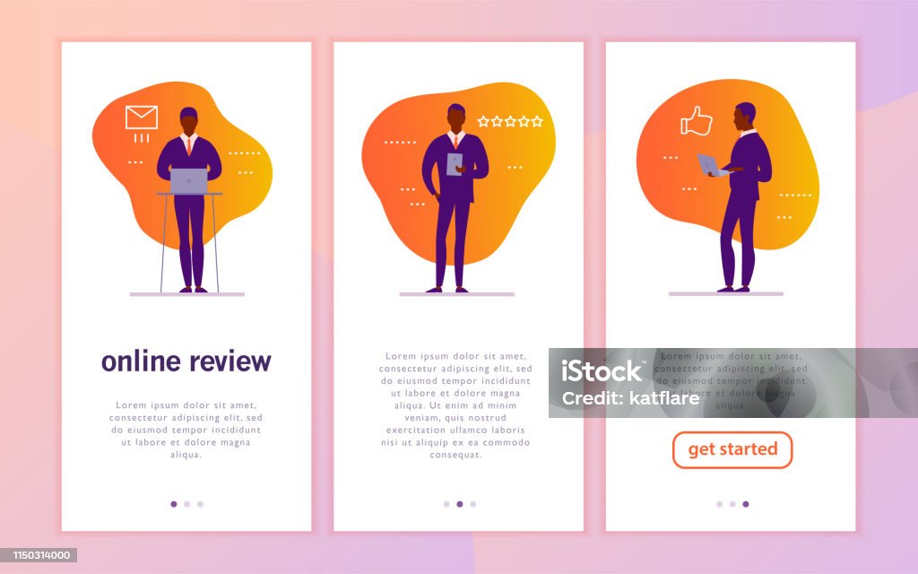 Review Things Vector Mobile App Interface Concept Design With Online Review Theme ...