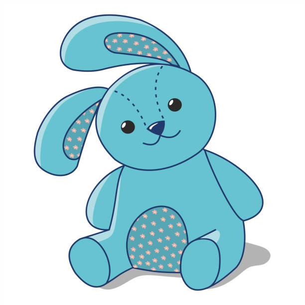 ilustrações de stock, clip art, desenhos animados e ícones de blue bunny of fabric - stuffed
