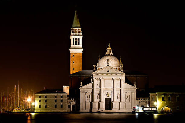 Illuminated church San Giorgio Maggiore at night, Venice, Italy