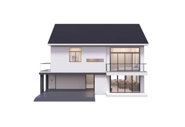 rendu 3d de la maison isolée sur un blanc. - window frame window isolated clipping path photos et images de collection