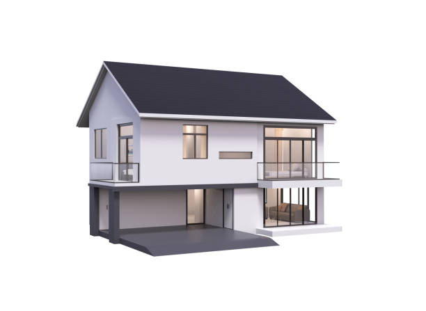 3d render of house isolated on a white. 3d render of house isolated on a white. blue house red door stock pictures, royalty-free photos & images