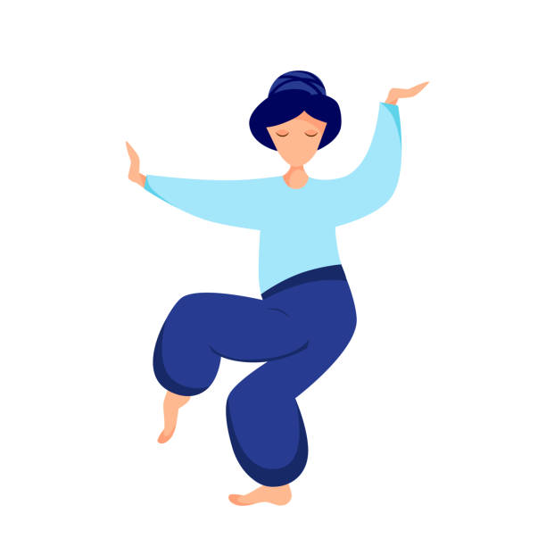 ear detail Vector illustration of a girl performs Tai Chi exercises tai chi meditation stock illustrations