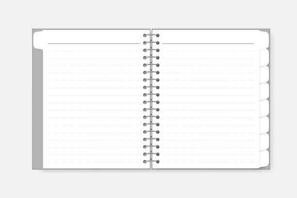 illustrations, cliparts, dessins animés et icônes de spirale ouverte pointillé cahier doublé avec des pages de tabulation diviseur, maquette vectorielle. fil relié signet papier feuilles bloc-notes propagation, modèle - spiral notebook ring binder open wire