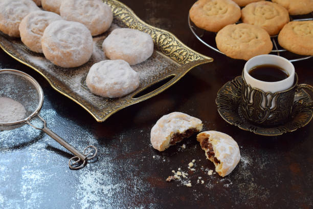 istock Sesame shortbread with date stuffing. Middle Eastern cookies. Eid and Ramadan Dates Sweets. Kahk. Arabian cuisine. Copy Space. 1150324341