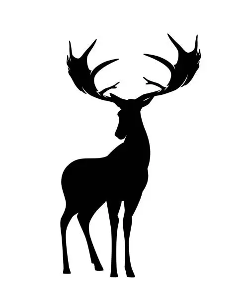 Vector illustration of standing deer black vector silhouette