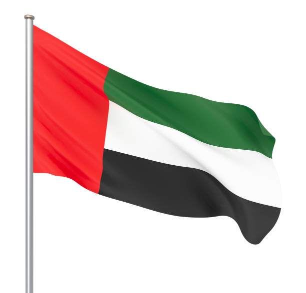 istock United Arab Emirates flag blowing in the wind. Background texture. 3d rendering, wave - Illustration. Isolated on white. 1150328662
