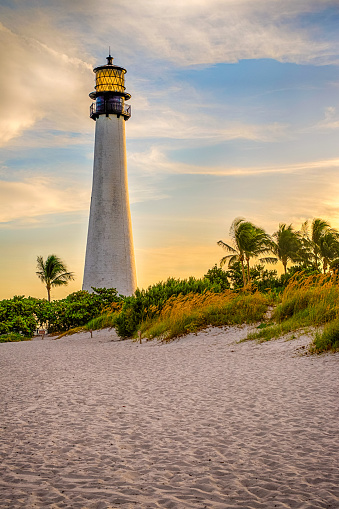 Cape Florida Lighthouse and Lantern in Bill Baggs State Park in Key Biscayne Florida, USA