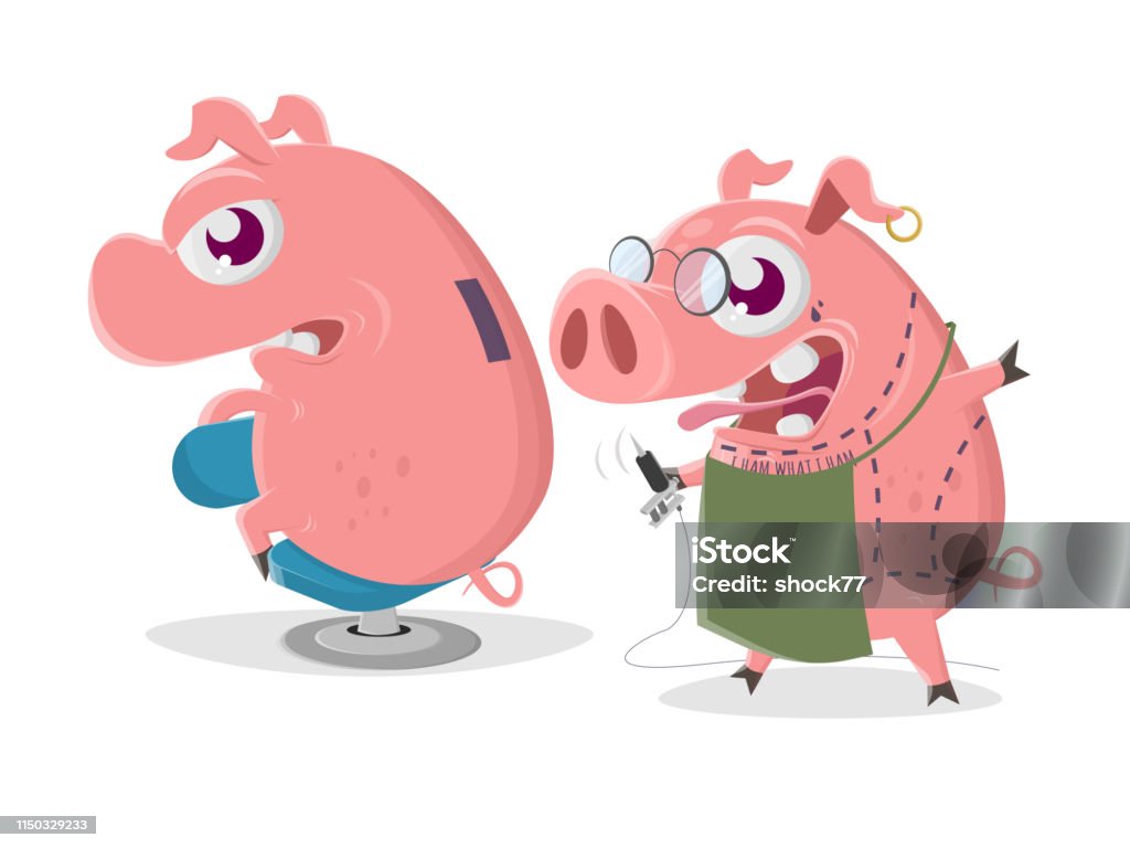 Con Lợn Hoạt Hình Điên Rồ Đang Nhận Được Một Hình Xăm Heo Đất Hình ...