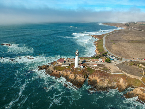 Aerial view of Pigeon Point Lighthouse in California