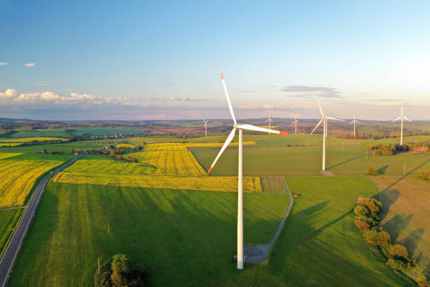 istock Wind turbines at sunset taken from the drone 1150333044