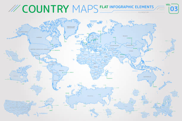 amerika, asien, afrika, europa, australien, usa, russland, china vector maps - alaska us bundesstaat stock-grafiken, -clipart, -cartoons und -symbole