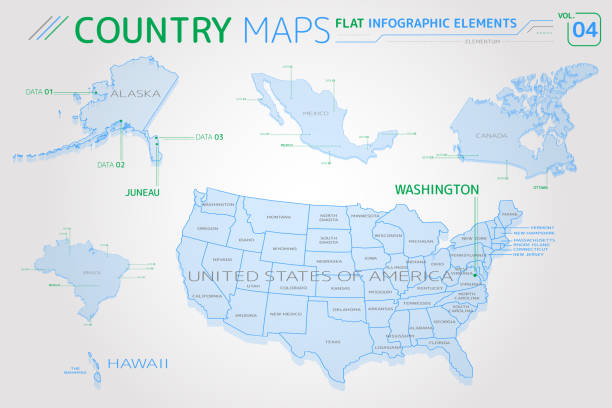 usa, alaska, hawaii, mexiko, kanada und brasilien vector maps - alaska us bundesstaat stock-grafiken, -clipart, -cartoons und -symbole