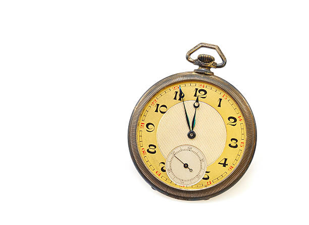 Old antique pocket watch isolated on white background stock photo