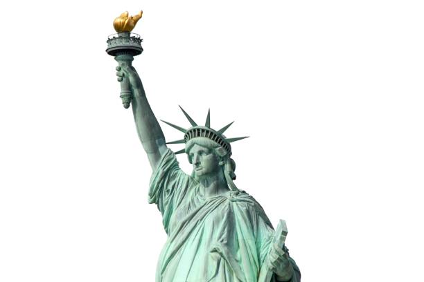 美しいビュー孤立した自由の女神。ニューヨークのリバティ島。ニューヨークの港。 - crown liberty statue ストックフォトと画像