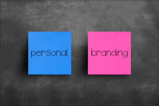 istock Sticky note on blackboard, Personal branding 1150335847