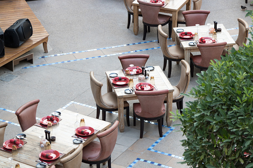 Elegant outdoor restaurant, aerial shot