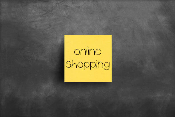 istock Sticky note on blackboard, Online shopping 1150340048