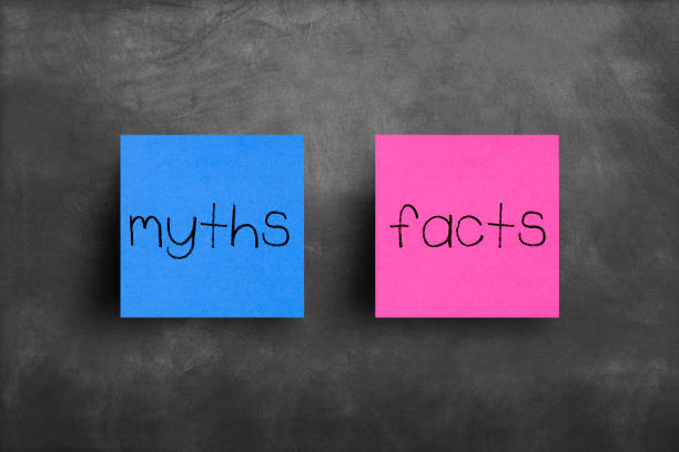 Sticky note on blackboard, Myths Facts Sticky note on blackboard, Myths Facts mythology photos stock pictures, royalty-free photos & images