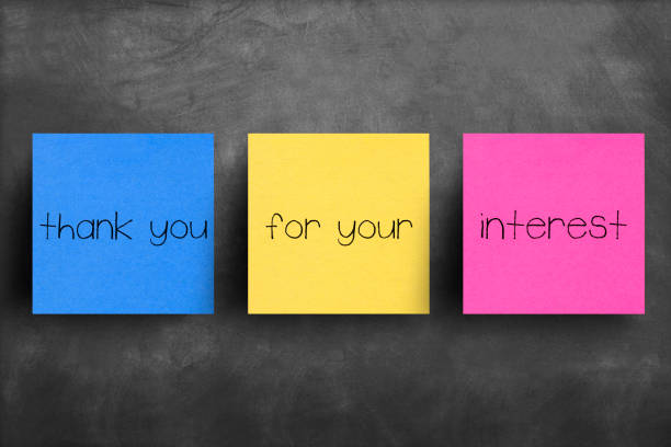 istock Sticky note on blackboard, Thank you for your interest 1150341497