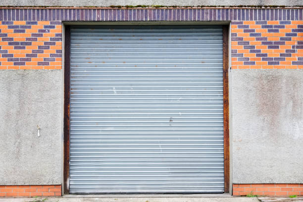 istock Roller shutter door closed business garage entrance door 1150343733