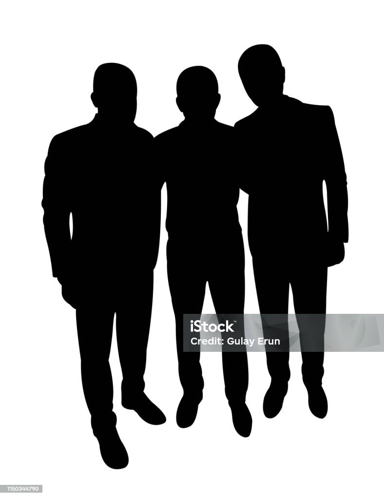 Men together portrait, silhouette vector Black And White stock vector