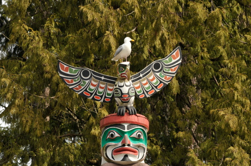 Indigenous Culture Totem Pole in Stanley Park, Vancouver, B.C. Canada,Feb, 27/11