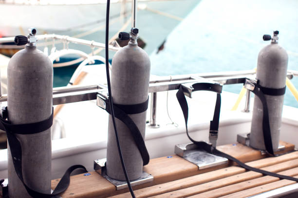 istock Air tanks for divers on the boat 1150346816