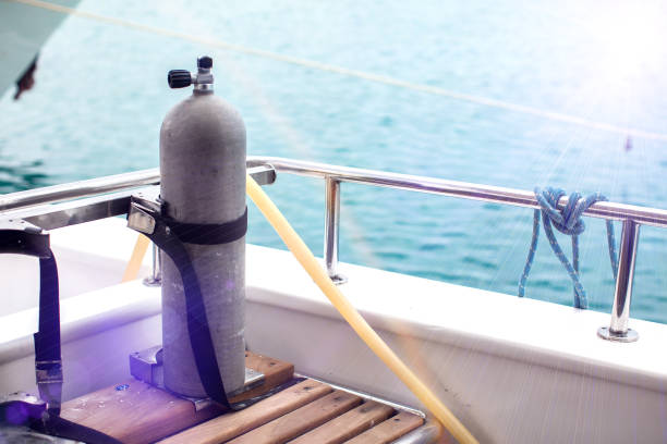 istock Air tanks for divers on the boat 1150346818