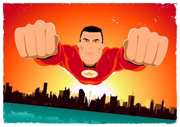 illustrations, cliparts, dessins animés et icônes de c'est un oiseau&nbsp;! rouge super-héros - superhero human muscle men city