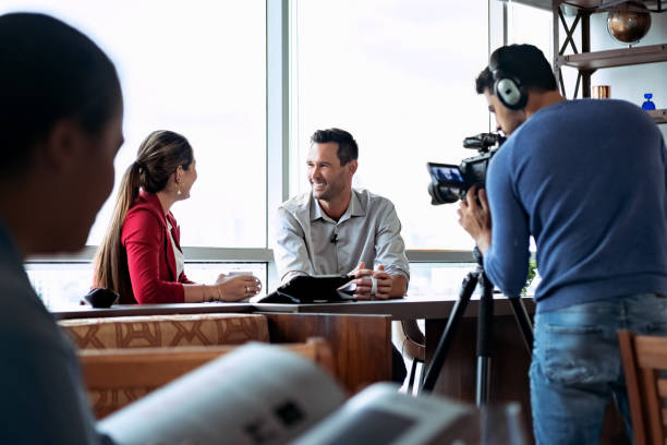 istock Business Man In Office Talking And Smiling During Corporate Interview 1150347048
