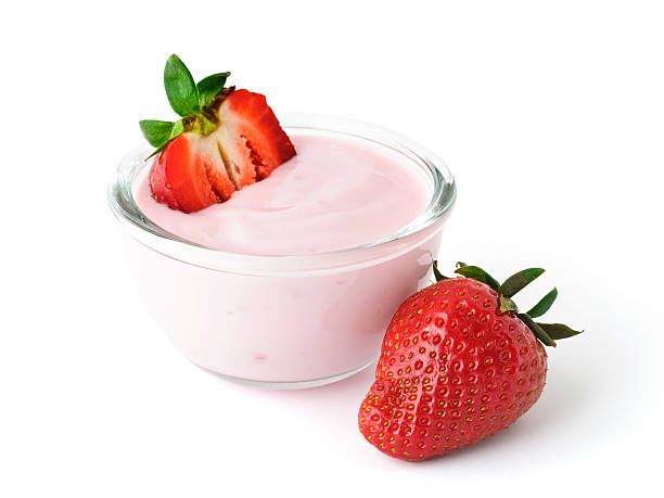 Strawberry yogurt and strawberries stock photo