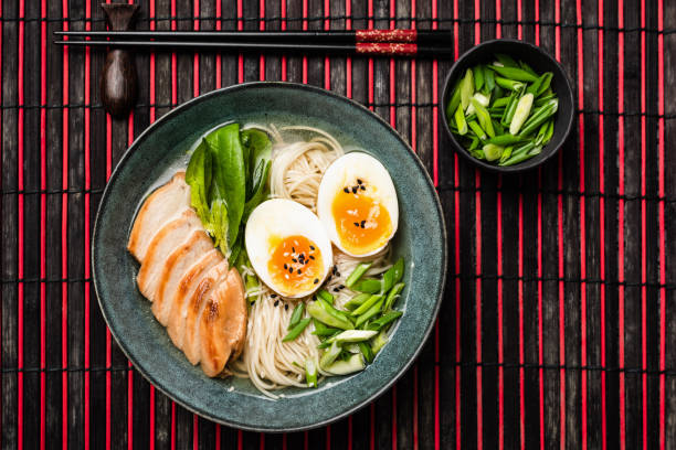 istock Ramen noodle soup with chicken and egg 1150350553